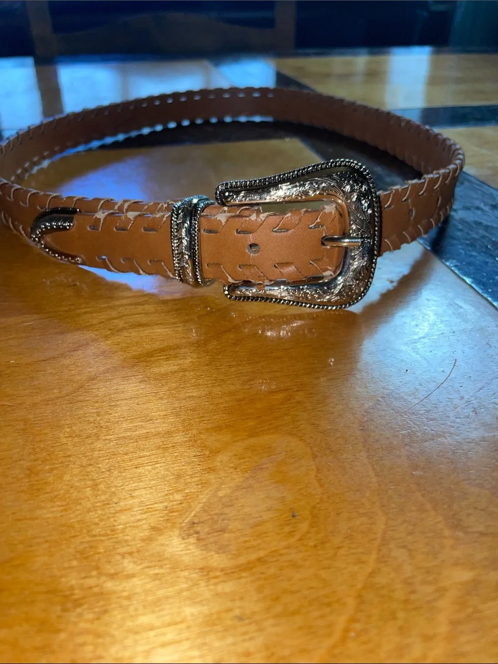 Tan Braided faux Leather Western-Style Belt. 36”